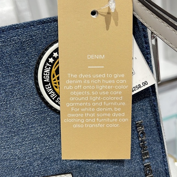 Michael Kors Jet Set Travel Lg Embellished Denim Wristlet Wallet Phone Patches - Picture 8 of 16